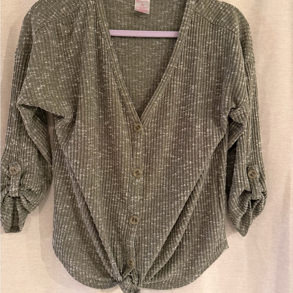 No Boundaries Olive Button-Down Knit Shirt